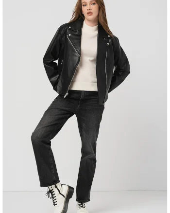 Jacheta biker de piele ecologica, Negru