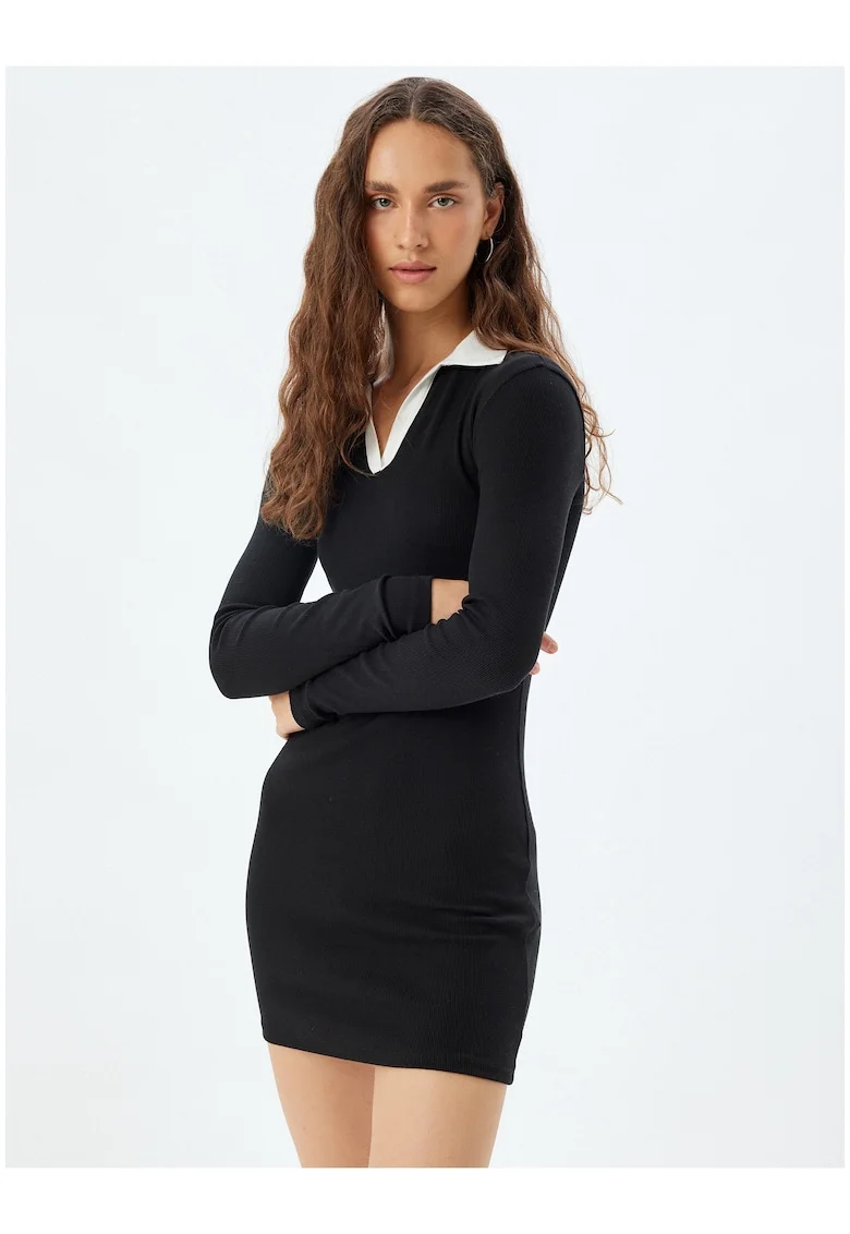 Rochie polo cu croiala cambrata, Negru
