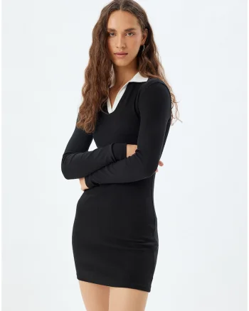 Rochie polo cu croiala cambrata, Negru