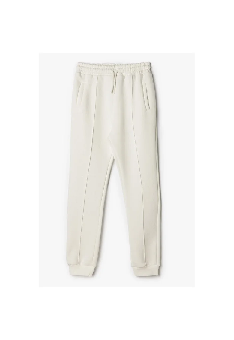Pantaloni de trening cu snur de ajustare si model uni si snur de ajustare, Alb