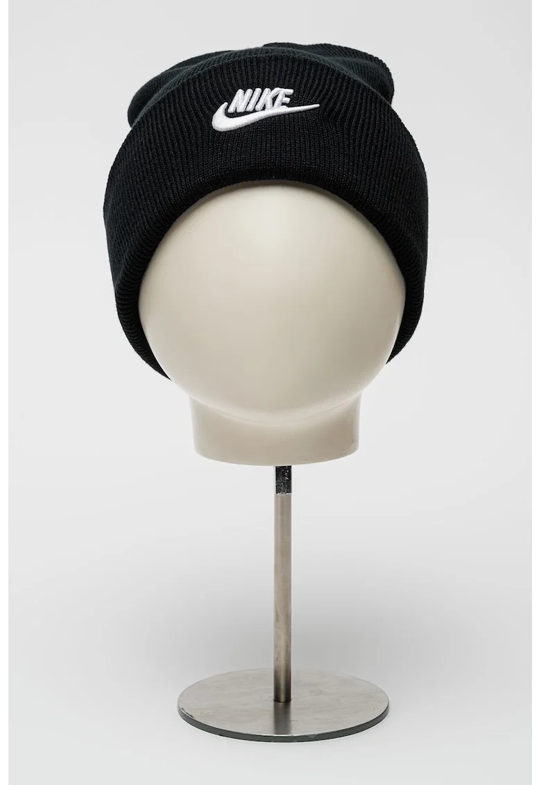 Caciula unisex cu logo brodat Peak, Alb/Negru