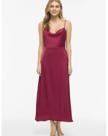 Rochie-furou cu aspect de satin, Roz zmeuriu