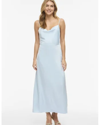 Rochie-furou cu aspect de satin, Albastru pastel
