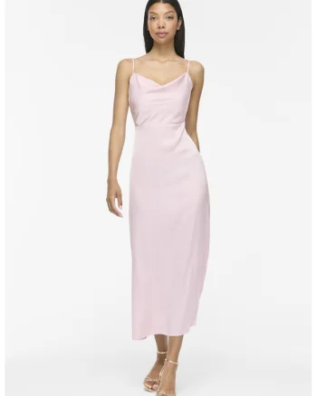 Rochie-furou cu aspect de satin, Roz deschis