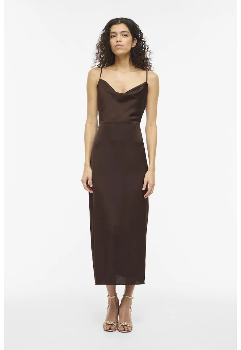 Rochie-furou cu aspect de satin, Maro inchis