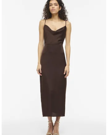 Rochie-furou cu aspect de satin, Maro inchis