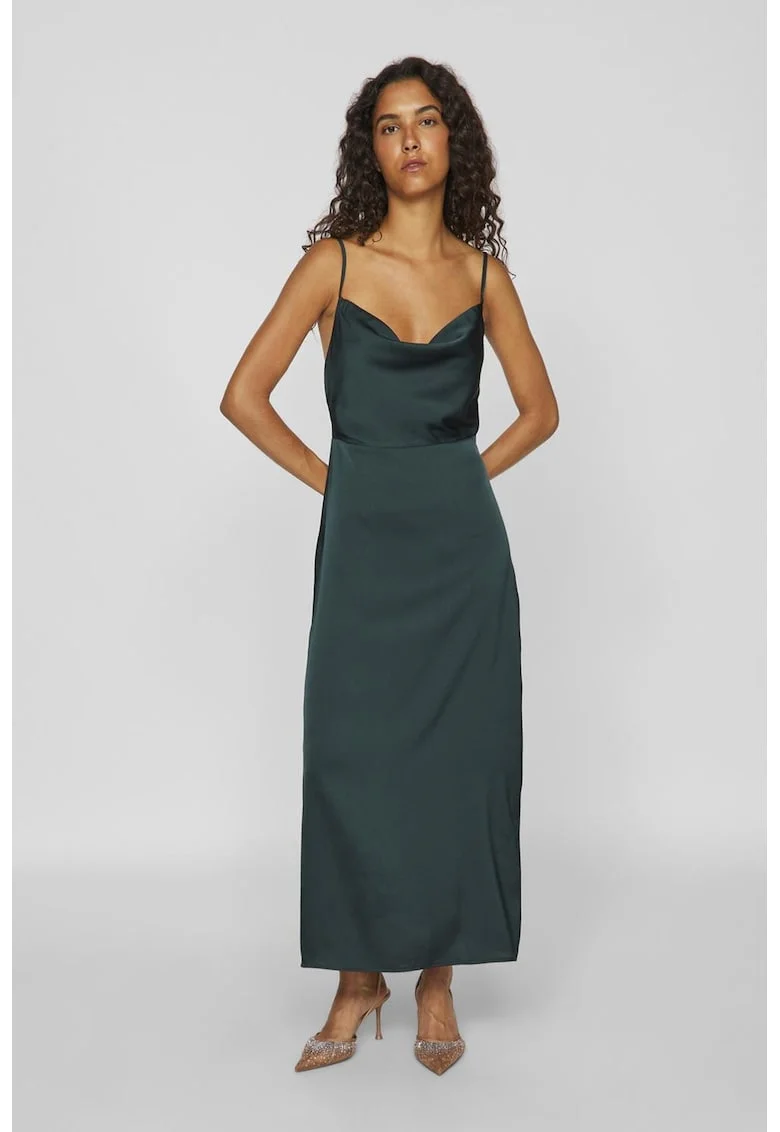 Rochie-furou cu aspect de satin, Verde smarald