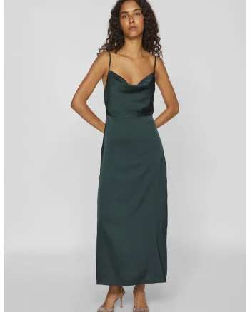 Rochie-furou cu aspect de satin, Verde smarald