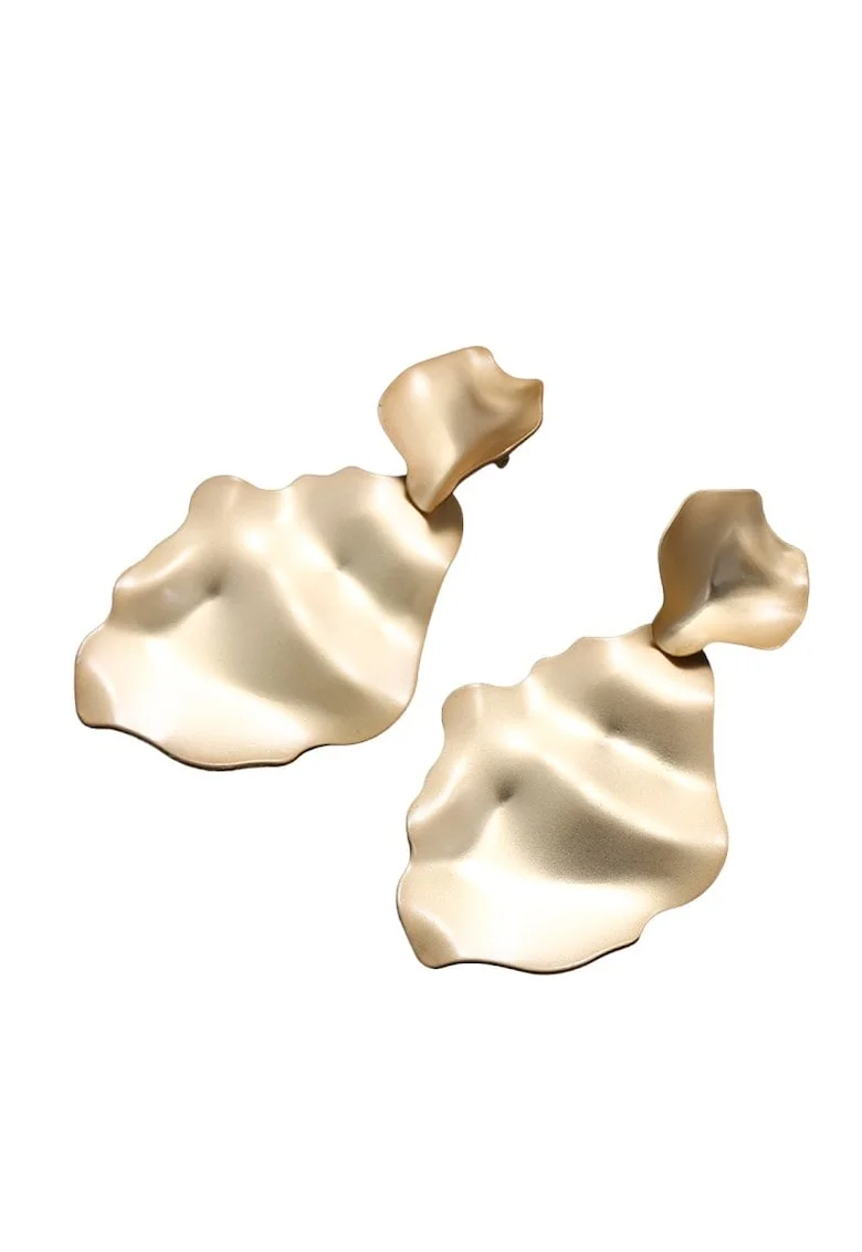 Cercei aurii, cu clips, textura sifonata, Ireen C5,