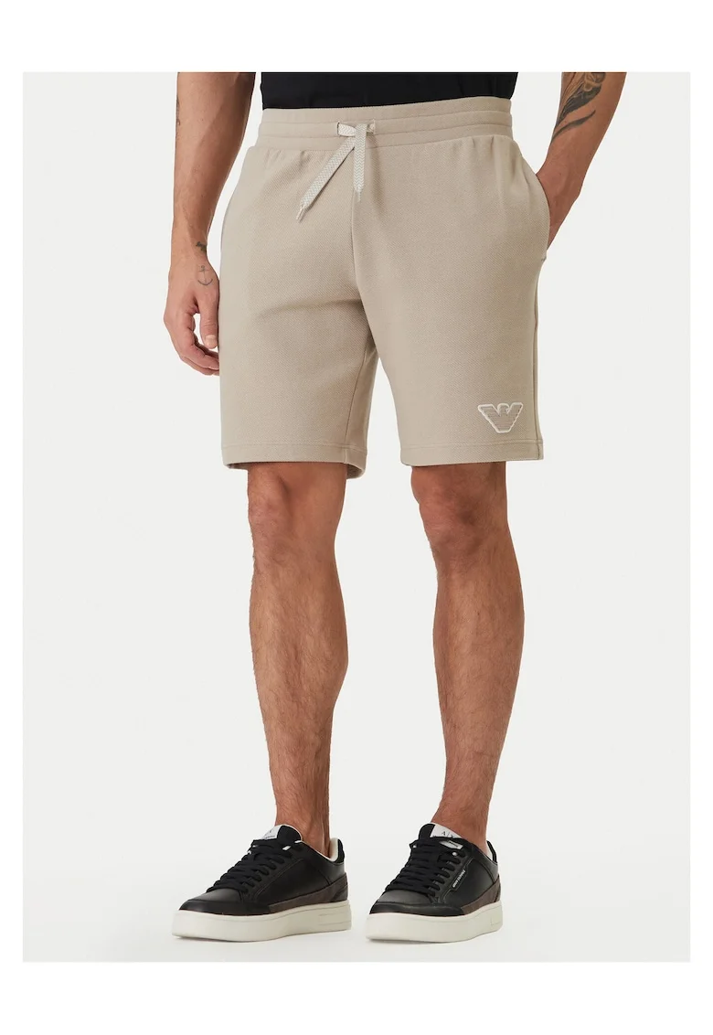 Pantaloni Emporio Armani, bumbac si poliester, bej, Bej