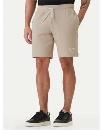 Pantaloni Emporio Armani, bumbac si poliester, bej, Bej
