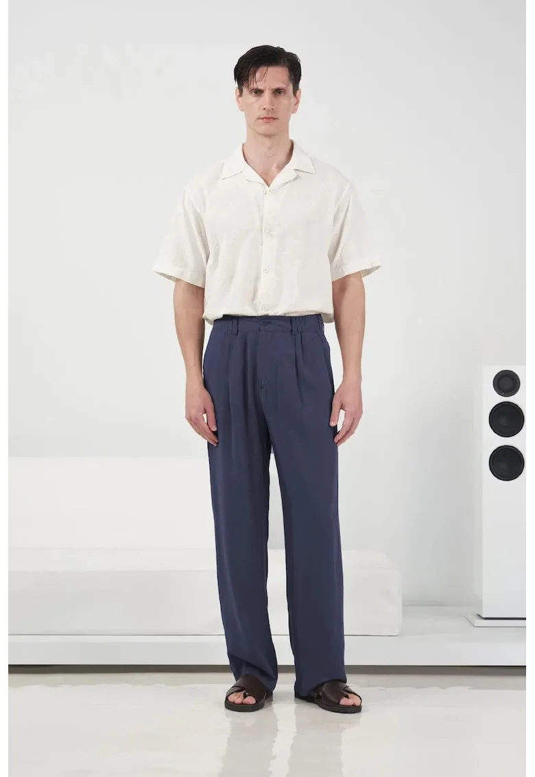 Pantaloni barbati,  plisati, talie modal - 654987, Bleumarin