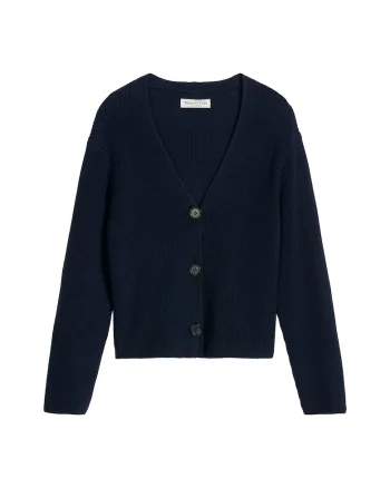Cardigan tricotat cu decolteu in V, Albastru