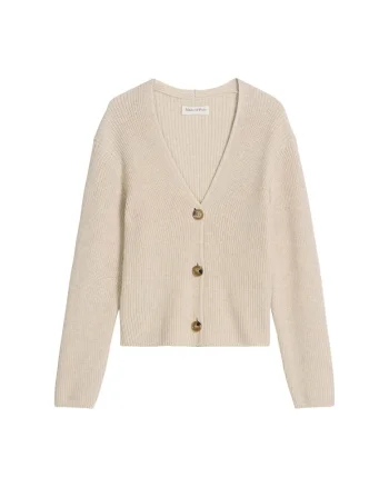 Cardigan tricotat cu decolteu in V, Bej