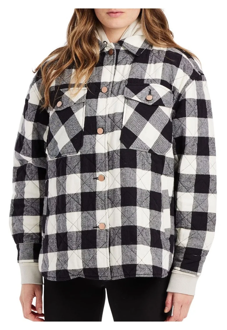 Jacheta-camasa din bumbac, cu imprimeu gingham,