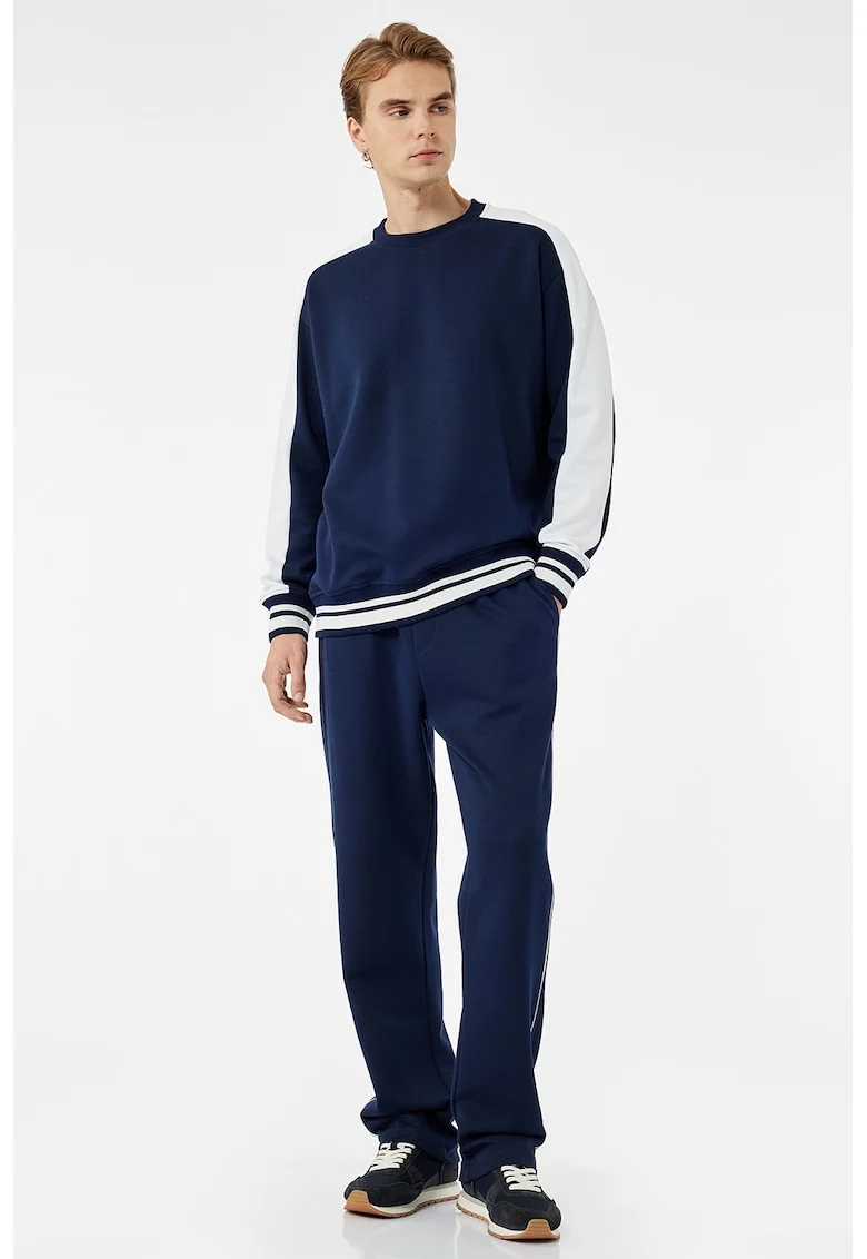 Pantaloni de trening cu insertii contrastante, Bleumarin