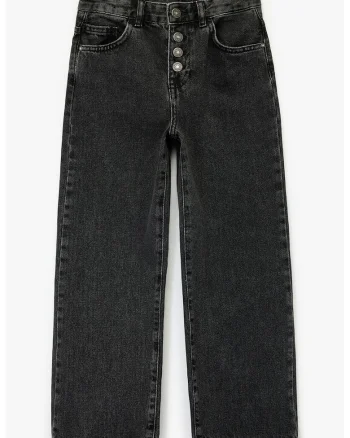 Blugi relaxed fit cu nasturi, Negru carbon