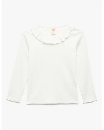 Bluza cu guler cu volane, Alb
