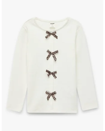 Bluza cu funde, Alb fildes