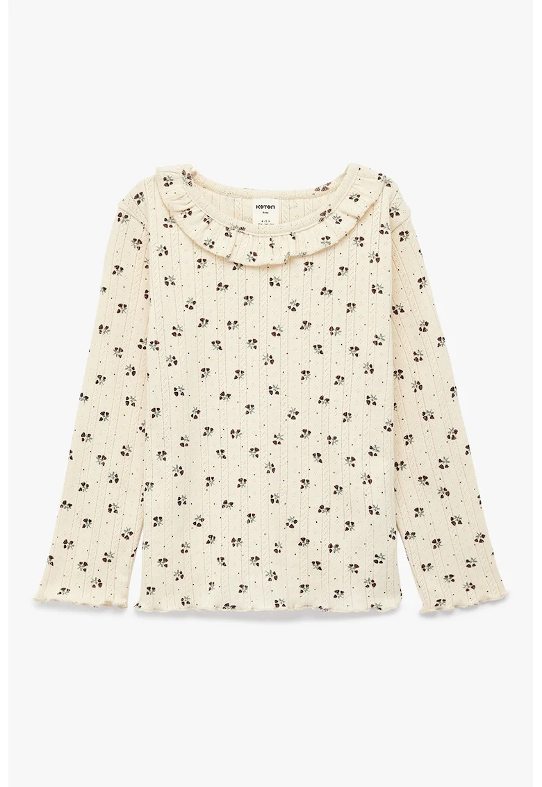 Bluza de bumbac cu model floral, Crem