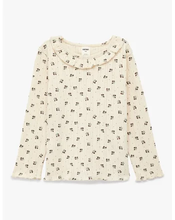 Bluza de bumbac cu model floral, Crem