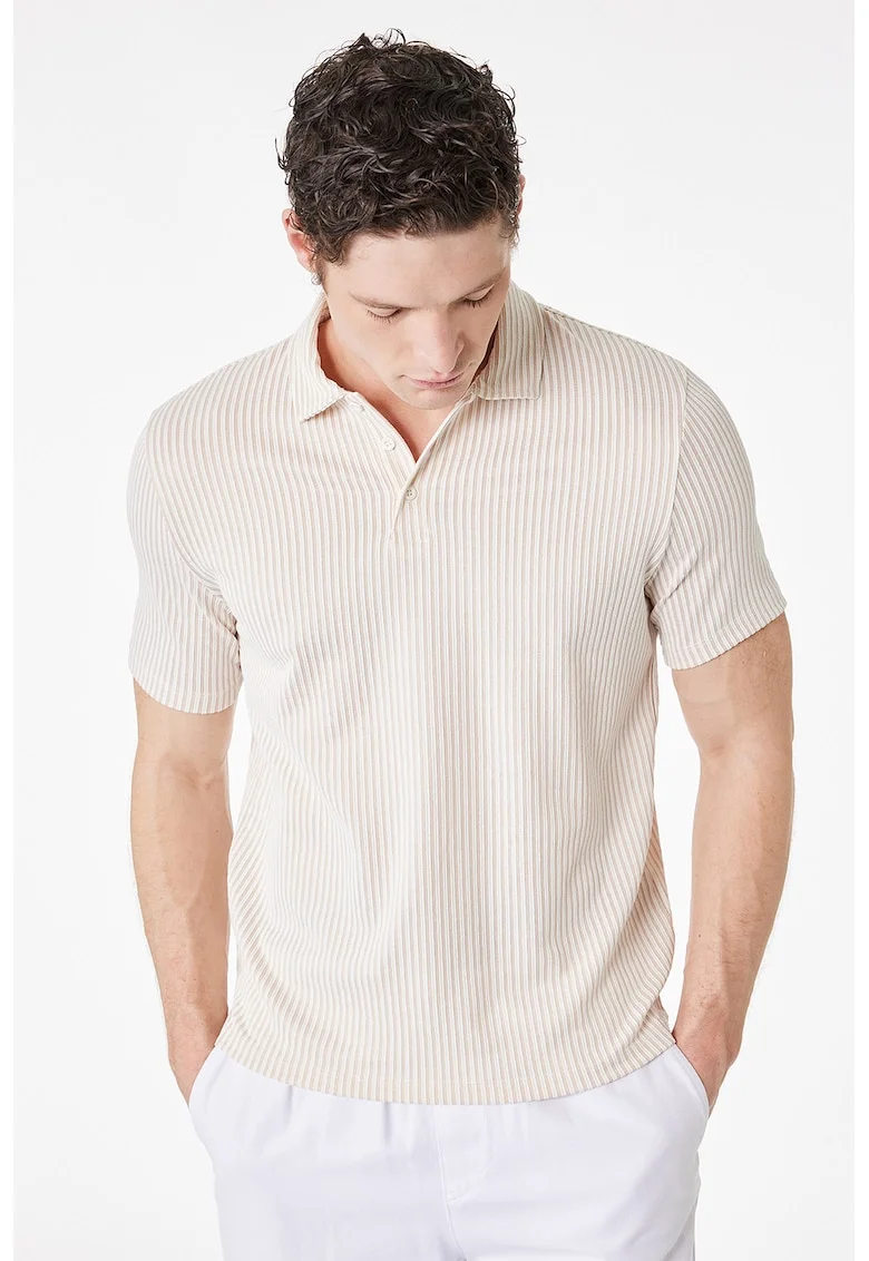 Tricou polo cu dungi si maneci scurte, Bej deschis