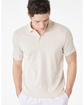 Tricou polo cu dungi si maneci scurte, Bej deschis
