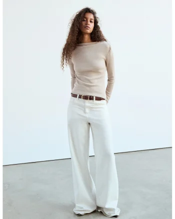 Bluza slim fit cu decolteu la baza gatului, Bej sampanie