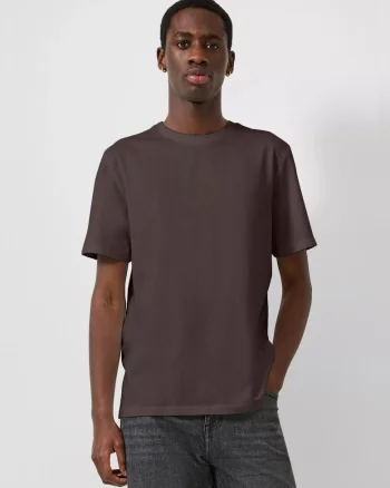 Tricou cu decolteu la baza gatului si logo discret, Maro inchis