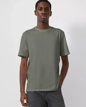 Tricou cu decolteu la baza gatului si logo discret, Verde masliniu