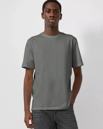 Tricou cu decolteu la baza gatului si logo discret, Gri