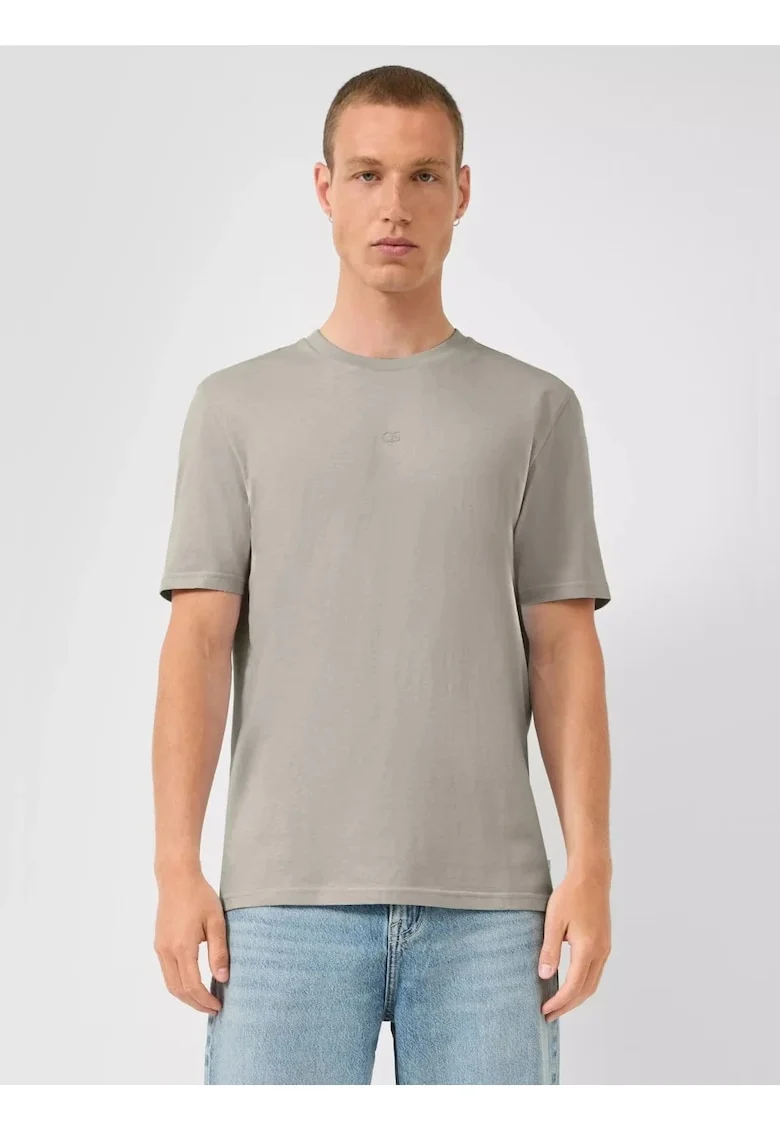 Tricou cu decolteu la baza gatului si logo discret, Bej