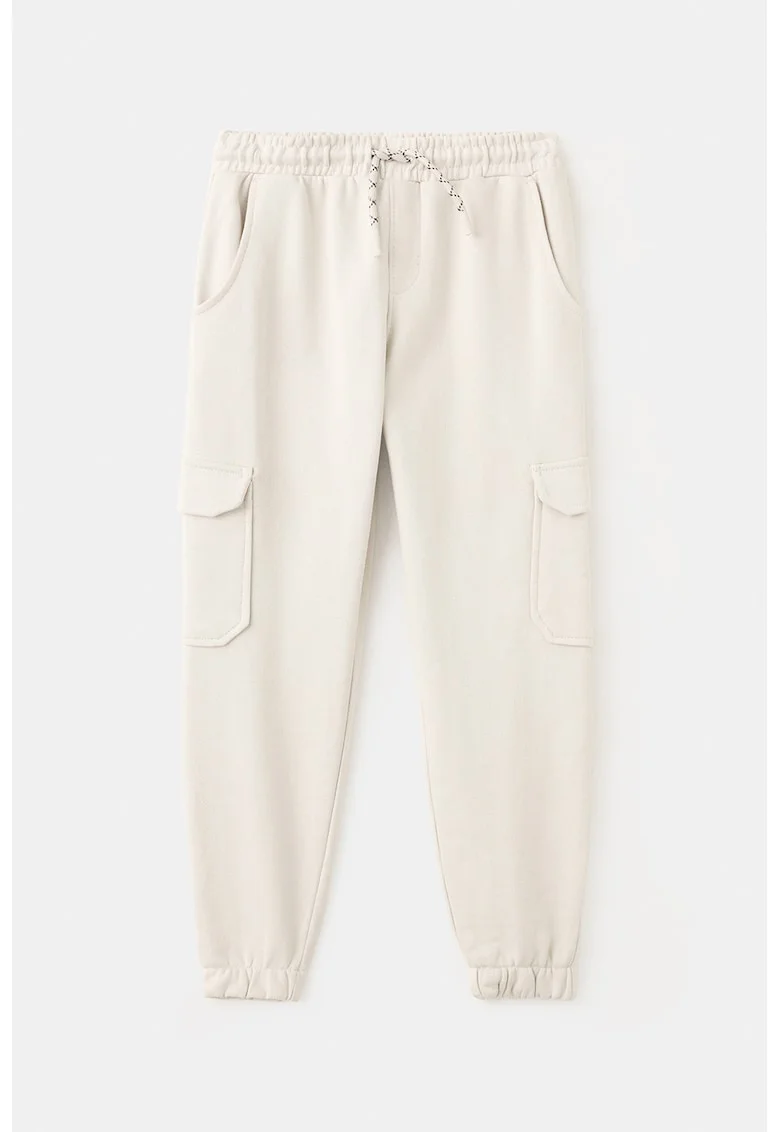 Pantaloni relaxed fit de trening din bumbac cu model uni, Alb murdar