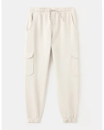 Pantaloni relaxed fit de trening din bumbac cu model uni, Alb murdar