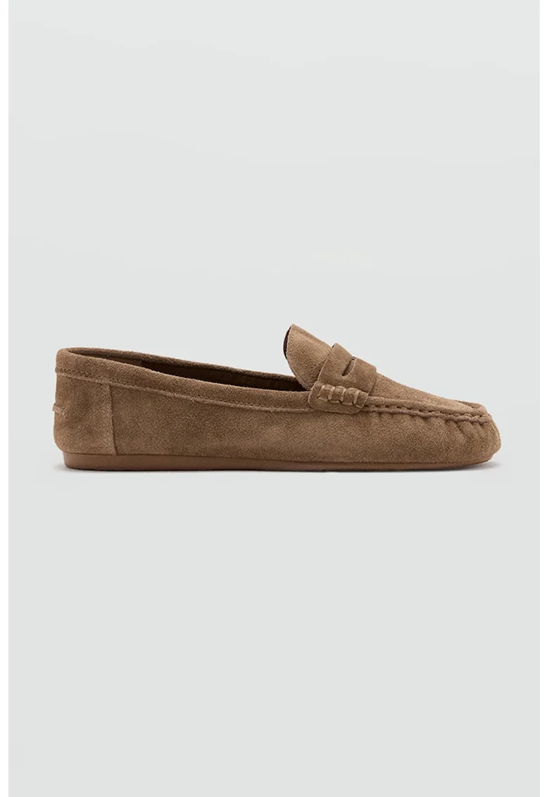 Pantofi loafer de piele intoarsa, Maro deschis