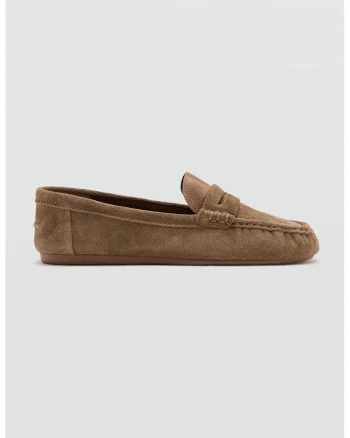 Pantofi loafer de piele intoarsa, Maro deschis