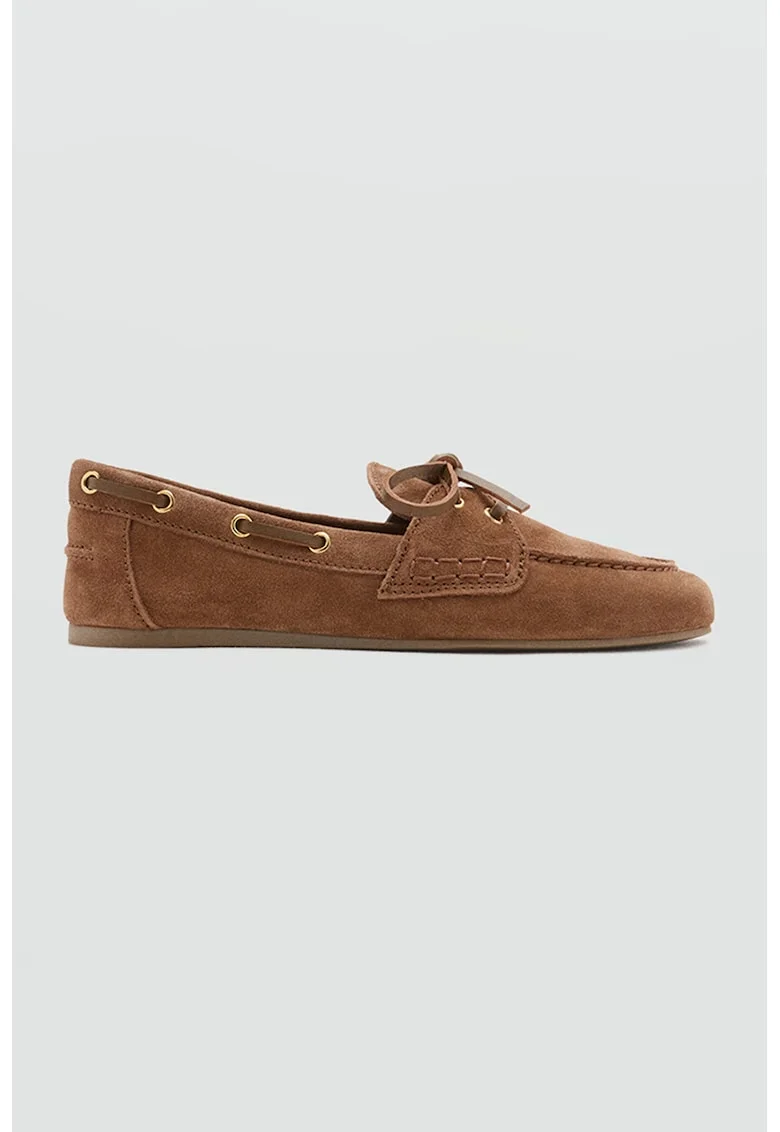 Pantofi de piele intoarsa cu sireturi, Maro