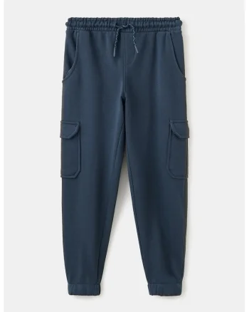 Pantaloni relaxed fit de trening din bumbac cu model uni, Albastru ultramarin