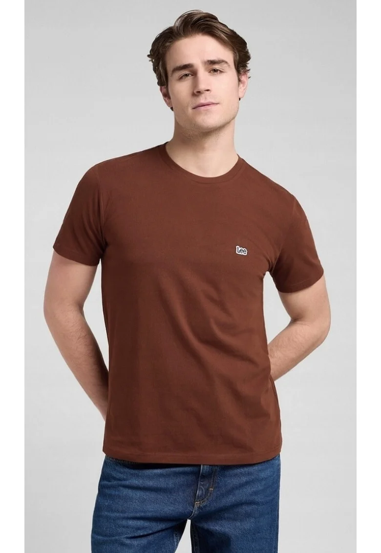 Tricou barbati,  Short Sleeve Patch Logo Tee, regular fit, maro, 100% bumbac,