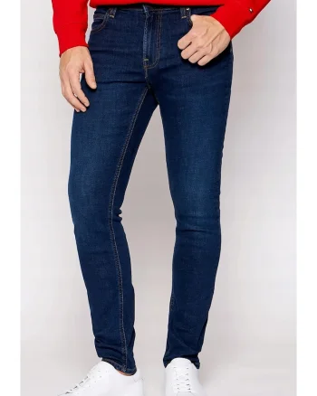 Blugi barbati  model Skinny, culoare albastru, bumbac, talie medie