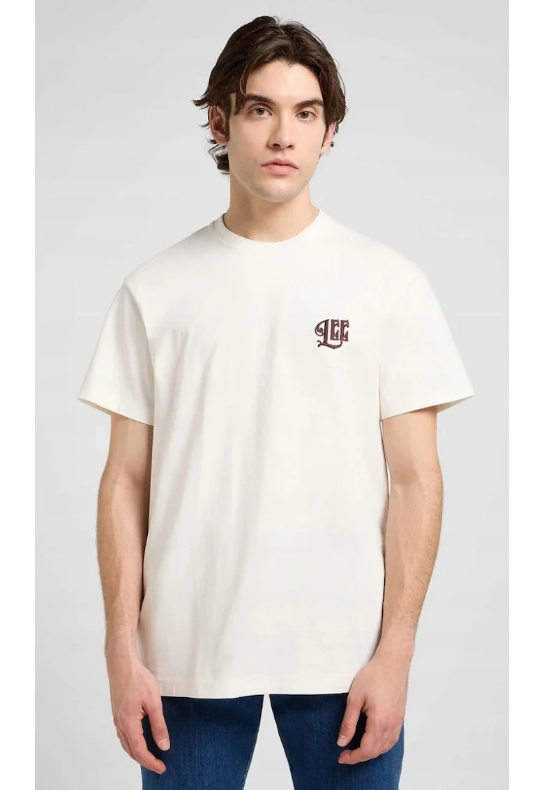 Tricou barbati  supradimensionat, cu imprimeu, alb, bumbac