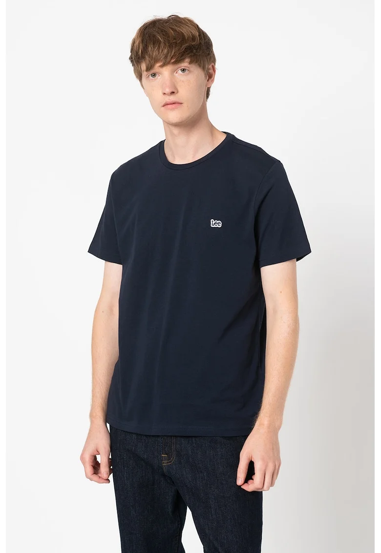 Tricou de bumbac cu aplicatie logo, Bleumarin