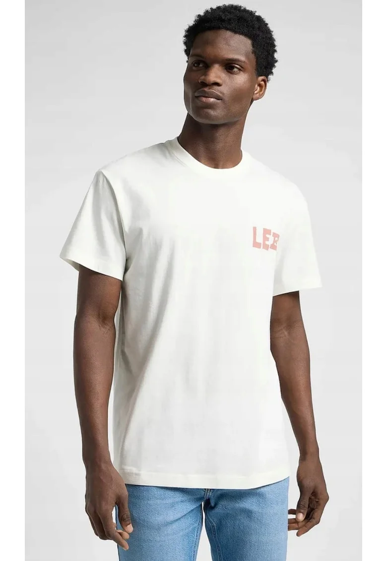 Tricou barbati  supradimensionat, imprimeu, alb, bumbac