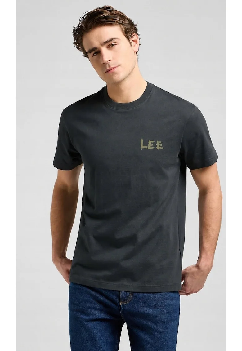 Tricou barbati  tricou lejer supradimensionat, imprimeu, negru/gri, bumbac