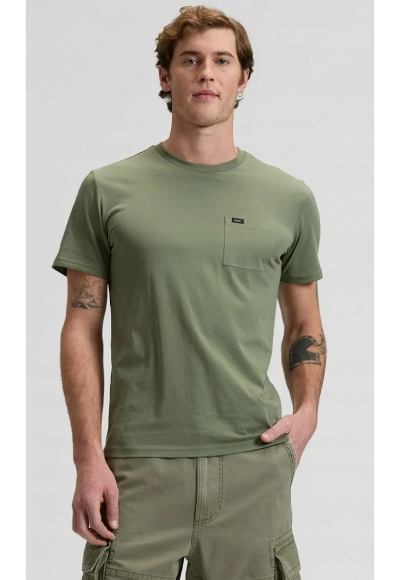Tricou barbati  verde, bumbac, maneca scurta, buzunar