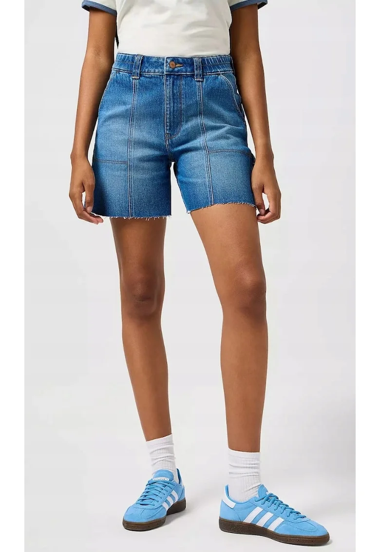 Pantaloni scurti dama,  inalti, albastru, bumbac