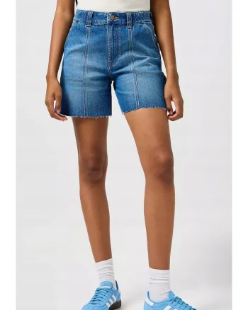 Pantaloni scurti dama,  inalti, albastru, bumbac