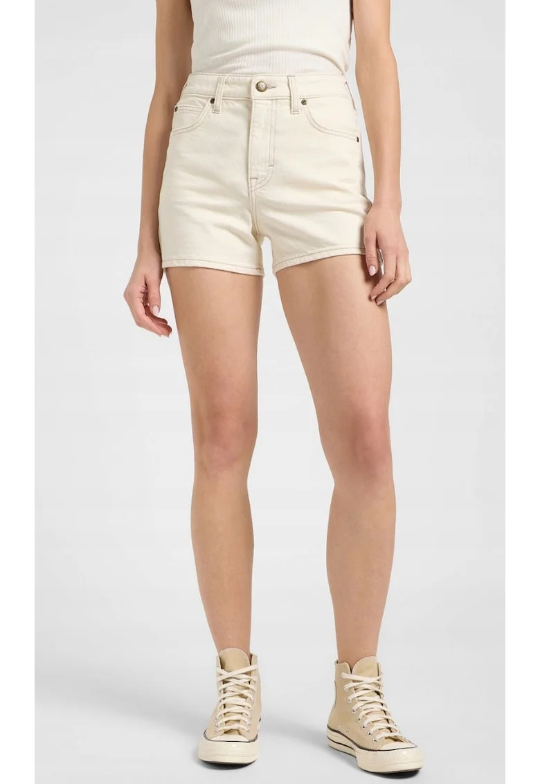 Pantaloni scurti dama  Carol Short, talie inalta, alb, bumbac, croiala regulara