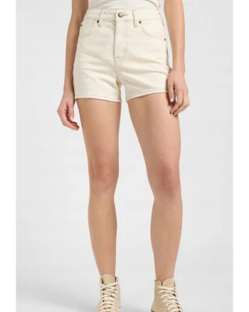 Pantaloni scurti dama  Carol Short, talie inalta, alb, bumbac, croiala regulara