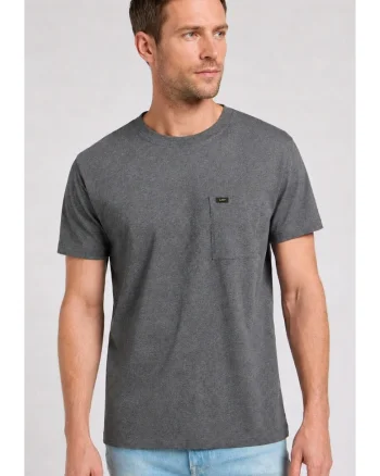 Tricou barbati  ajustat, gri, bumbac, cu buzunar